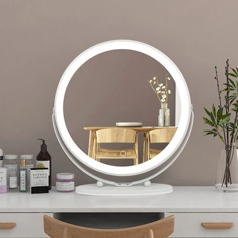 DAZHOM Miroir De Maquillage Blanc Froid 6500k Cadre Blanc Miroir De Maquillage Rond Rotatif -50 * 50cm - White 7 DAZHOM Miroir De Maquillage Blanc Froid 6500k Cadre Blanc Miroir De Maquillage Rond Rotatif -50 * 50cm - White – Image 5