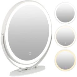 DAZHOM Miroir De Maquillage Trois Couleurs Dimmable Cadre Blanc Miroir De Maquillage Rond Rotatif -50 * 50cm - White