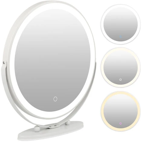 DAZHOM Miroir De Maquillage Trois Couleurs Dimmable Cadre Blanc Miroir De Maquillage Rond Rotatif -50 * 50cm - White 3 DAZHOM Miroir De Maquillage Trois Couleurs Dimmable Cadre Blanc Miroir De Maquillage Rond Rotatif -50 * 50cm - White