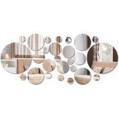 BRIDAY Miroirs Muraux Rond, 3D Amovible Miroir Autocollant Stickers Avec Adhésif Pour Chambre Salon Décoration D'intérieur 26 Pcs