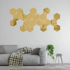 Sticker Mural Miroir, 24PCS Autocollant Miroir Amovible DIY Acrylique Décoration Murale Miroir Carrelage Hexagone Miroir Sticker Mural Salon Chambre Miroir GrooFoo (doré, 46*40*23mm) -Miroir Soldes Boutique 44075951 5