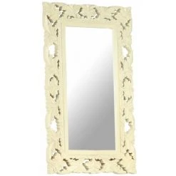 HAPPYSHOPPING Miroir Sculpte A La Main Blanc 80x50 Cm Bois De Manguier Massif -Miroir Soldes Boutique 44633898 2