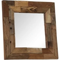 HAPPYSHOPPING Miroir Bois De Recuperation Massif 50 X 50 Cm