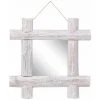HAPPYSHOPPING Miroir A Buches Blanc 50x50 Cm Bois De Recuperation Massif -Miroir Soldes Boutique 44635854 1