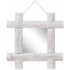 HAPPYSHOPPING Miroir A Buches Blanc 50x50 Cm Bois De Recuperation Massif