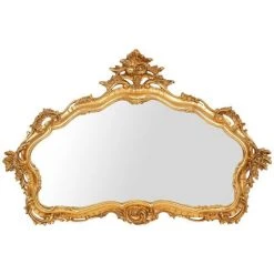 BISCOTTINI MIROIR MURAL EN BOIS AVEC FINITION FEUILLE D'OR ANTIQUE FABRIQUÉ EN ITALIE