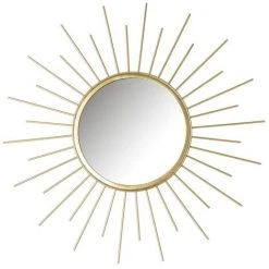 LOLA HOME Miroir Soleil En Métal Doré 45x45 Cm