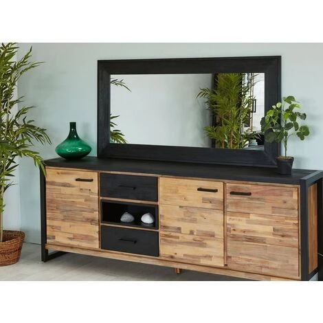 LES TENDANCES Miroir Mural Rectangulaire Acacia Massif Et Métal Noir Zayane 4 LES TENDANCES Miroir Mural Rectangulaire Acacia Massif Et Métal Noir Zayane – Image 2