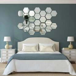 NORCKS 24 Pièces Réglage Miroir Acrylique Amovible Décalque Autocollant Mural Pour Maison Salon Chambre Décor - Argent