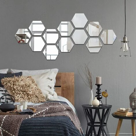 NORCKS 12 Pièces Miroir Acrylique Adhésif Autocollant Mural Miroirs Muraux Stickers Salon Chambre Décor TV Fond Décoration (Hexagone, Argent) - Argent 6 NORCKS 12 Pièces Miroir Acrylique Adhésif Autocollant Mural Miroirs Muraux Stickers Salon Chambre Décor TV Fond Décoration (Hexagone, Argent) - Argent – Image 4