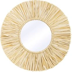 PRIVATEFLOOR Miroir Mural Rond Boho Bali En Herbes Marines Naturelles (60 Cm) - Grel Bois Naturel - Verre, Herbes Marines - Bois Naturel