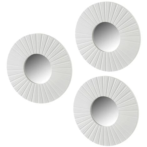 LOLA HOME Ensemble De 3 Miroirs à Rayures Blanches En Verre Et Plastique 3 LOLA HOME Ensemble De 3 Miroirs à Rayures Blanches En Verre Et Plastique