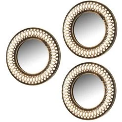 LOLA HOME Ensemble De 3 Miroirs Antiques En Verre Doré Et Bordure En Plastique