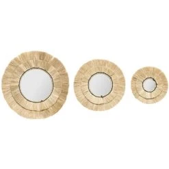 Atmosphera - Lot De 3 Miroirs En Raphia Et Verre - Raphia