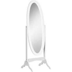 HOMCOM Miroir à Pied Ovale Style Shabby Chic Inclinaison Réglable Dim. 47L X 45l X 154H Cm MDF Blanc - Blanc