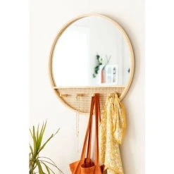 Miroir Mural Rond Avec Porte-manteau En Bois Tinka SKLUM Bois - Marron Bois Naturel -Miroir Soldes Boutique 47310106 2