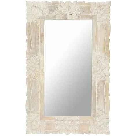 HAPPYSHOPPING Miroir Blanc 80x50 Cm Bois De Manguier Massif 3 HAPPYSHOPPING Miroir Blanc 80x50 Cm Bois De Manguier Massif