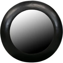 WHITELABEL Miroir Mural Rond Ø 75 Cm - Métal - Noir - 75x75x7 Cm - Wolf - Noir