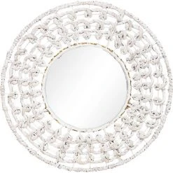 PRIVATEFLOOR Miroir Mural Rond Boho Bali En Jacinthes D'eau Naturelles (60 Cm) - Lenai Blanc - Verre, Jacinthes D'eau - Blanc