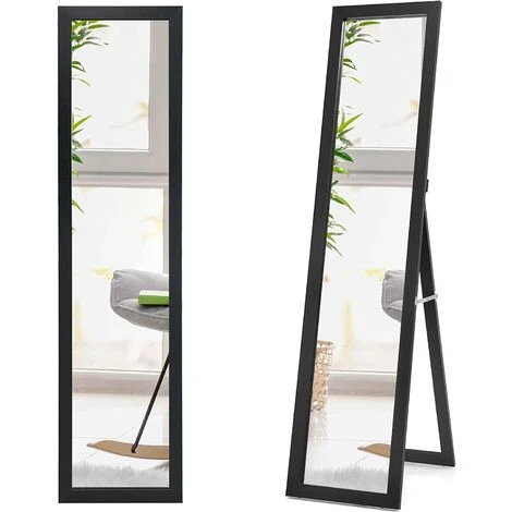 COSTWAY Miroir Pleine Longueur Sur Pied, Grand Miroir Avec Cadre En MDF 155 Cm X 37 Cm, Miroir De Plain Pied Rectangulaire Pour Chambre, Salon Et Entrée Noir 3 COSTWAY Miroir Pleine Longueur Sur Pied, Grand Miroir Avec Cadre En MDF 155 Cm X 37 Cm, Miroir De Plain Pied Rectangulaire Pour Chambre, Salon Et Entrée Noir