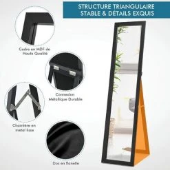 COSTWAY Miroir Pleine Longueur Sur Pied, Grand Miroir Avec Cadre En MDF 155 Cm X 37 Cm, Miroir De Plain Pied Rectangulaire Pour Chambre, Salon Et Entrée Noir 8 COSTWAY Miroir Pleine Longueur Sur Pied, Grand Miroir Avec Cadre En MDF 155 Cm X 37 Cm, Miroir De Plain Pied Rectangulaire Pour Chambre, Salon Et Entrée Noir -Miroir Soldes Boutique 49285576 2