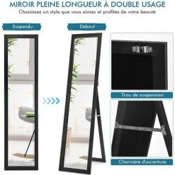 COSTWAY Miroir Pleine Longueur Sur Pied, Grand Miroir Avec Cadre En MDF 155 Cm X 37 Cm, Miroir De Plain Pied Rectangulaire Pour Chambre, Salon Et Entrée Noir 9 COSTWAY Miroir Pleine Longueur Sur Pied, Grand Miroir Avec Cadre En MDF 155 Cm X 37 Cm, Miroir De Plain Pied Rectangulaire Pour Chambre, Salon Et Entrée Noir -Miroir Soldes Boutique 49285576 3