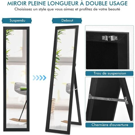 COSTWAY Miroir Pleine Longueur Sur Pied, Grand Miroir Avec Cadre En MDF 155 Cm X 37 Cm, Miroir De Plain Pied Rectangulaire Pour Chambre, Salon Et Entrée Noir 5 COSTWAY Miroir Pleine Longueur Sur Pied, Grand Miroir Avec Cadre En MDF 155 Cm X 37 Cm, Miroir De Plain Pied Rectangulaire Pour Chambre, Salon Et Entrée Noir – Image 3