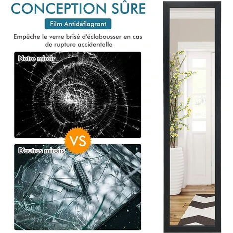 COSTWAY Miroir Pleine Longueur Sur Pied, Grand Miroir Avec Cadre En MDF 155 Cm X 37 Cm, Miroir De Plain Pied Rectangulaire Pour Chambre, Salon Et Entrée Noir 6 COSTWAY Miroir Pleine Longueur Sur Pied, Grand Miroir Avec Cadre En MDF 155 Cm X 37 Cm, Miroir De Plain Pied Rectangulaire Pour Chambre, Salon Et Entrée Noir – Image 4