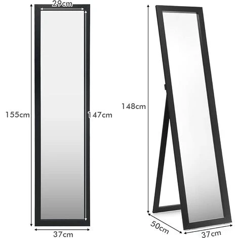 COSTWAY Miroir Pleine Longueur Sur Pied, Grand Miroir Avec Cadre En MDF 155 Cm X 37 Cm, Miroir De Plain Pied Rectangulaire Pour Chambre, Salon Et Entrée Noir 7 COSTWAY Miroir Pleine Longueur Sur Pied, Grand Miroir Avec Cadre En MDF 155 Cm X 37 Cm, Miroir De Plain Pied Rectangulaire Pour Chambre, Salon Et Entrée Noir – Image 5