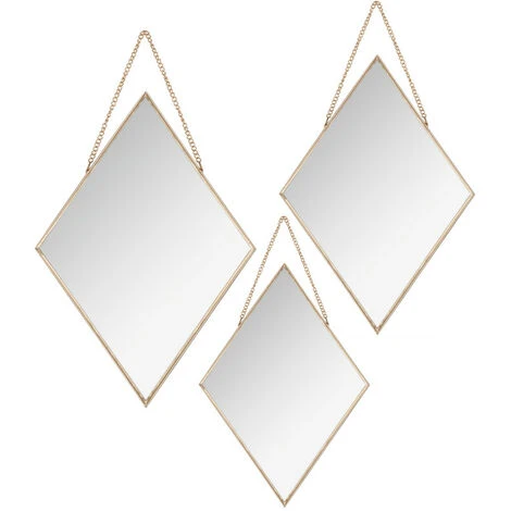 Lot De 3 Miroirs Losange Métal Chaine Or Atmosphera - Miroir 3 Lot De 3 Miroirs Losange Métal Chaine Or Atmosphera - Miroir