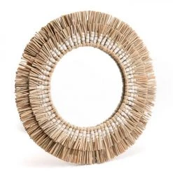 Amadeus - Miroir En Paille Ethnique Blanc 36cm - Marron