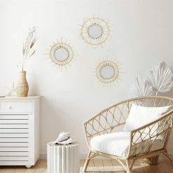 THE HOME DECO FACTORY Lot De 3 Miroirs Rotin D28 - Beige -Miroir Soldes Boutique 50760612 4