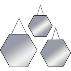 AUTRES Set De 3 Miroirs Hexagonaux A Suspendre En Métal - Noir