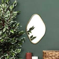 THE HOME DECO FACTORY Miroir Contour Déco Doré Losange - Or -Miroir Soldes Boutique 50899048 3