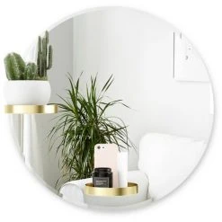 UMBRA PERCH Miroir Rond Avec 2 étagères Intégrées, Laiton -Miroir Soldes Boutique 50921618 3