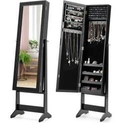 GOPLUS Armoire à Bijoux Sur Pied Avec Miroir Inclinable En 3 Positions, Armoire De Rangement Cosmétiques De Grande Capacité Avec 4 ?tagères, Convient Pour Salon, Chambre Et Porche, Blanc (Noir)