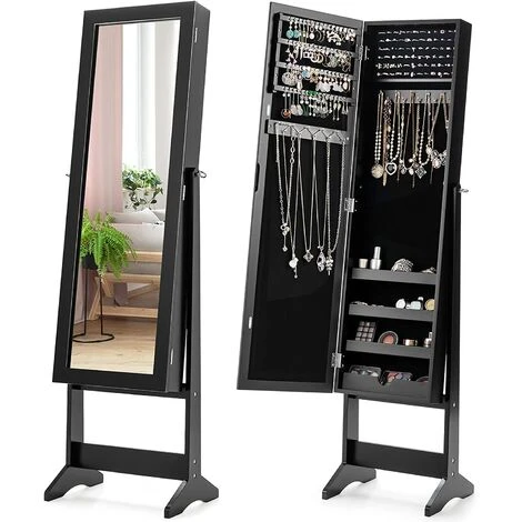 GOPLUS Armoire à Bijoux Sur Pied Avec Miroir Inclinable En 3 Positions, Armoire De Rangement Cosmétiques De Grande Capacité Avec 4 ?tagères, Convient Pour Salon, Chambre Et Porche, Blanc (Noir) 3 GOPLUS Armoire à Bijoux Sur Pied Avec Miroir Inclinable En 3 Positions, Armoire De Rangement Cosmétiques De Grande Capacité Avec 4 ?tagères, Convient Pour Salon, Chambre Et Porche, Blanc (Noir)