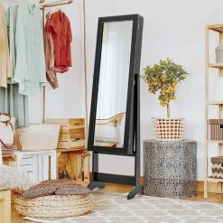 GOPLUS Armoire à Bijoux Sur Pied Avec Miroir Inclinable En 3 Positions, Armoire De Rangement Cosmétiques De Grande Capacité Avec 4 ?tagères, Convient Pour Salon, Chambre Et Porche, Blanc (Noir) 9 GOPLUS Armoire à Bijoux Sur Pied Avec Miroir Inclinable En 3 Positions, Armoire De Rangement Cosmétiques De Grande Capacité Avec 4 ?tagères, Convient Pour Salon, Chambre Et Porche, Blanc (Noir) -Miroir Soldes Boutique 51038750 3