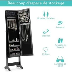 GOPLUS Armoire à Bijoux Sur Pied Avec Miroir Inclinable En 3 Positions, Armoire De Rangement Cosmétiques De Grande Capacité Avec 4 ?tagères, Convient Pour Salon, Chambre Et Porche, Blanc (Noir) 10 GOPLUS Armoire à Bijoux Sur Pied Avec Miroir Inclinable En 3 Positions, Armoire De Rangement Cosmétiques De Grande Capacité Avec 4 ?tagères, Convient Pour Salon, Chambre Et Porche, Blanc (Noir) -Miroir Soldes Boutique 51038750 4