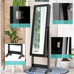 GOPLUS Armoire à Bijoux Sur Pied Avec Miroir Inclinable En 3 Positions, Armoire De Rangement Cosmétiques De Grande Capacité Avec 4 ?tagères, Convient Pour Salon, Chambre Et Porche, Blanc (Noir) 11 GOPLUS Armoire à Bijoux Sur Pied Avec Miroir Inclinable En 3 Positions, Armoire De Rangement Cosmétiques De Grande Capacité Avec 4 ?tagères, Convient Pour Salon, Chambre Et Porche, Blanc (Noir) -Miroir Soldes Boutique 51038750 5