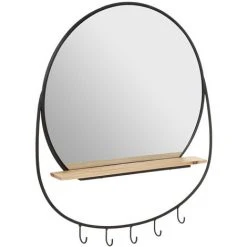 Atmosphera - Miroir Mural Avec étagère Et Crochets En Métal Noir H 64 Cm - Noir