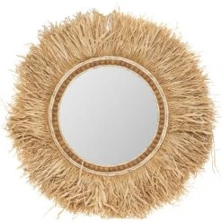 Atmosphera - Grand Miroir Mural En Roseau Et Verre D 75 Cm - Beige