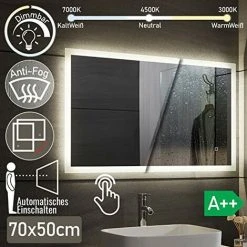 NOVA Trappage De Miroir Rétro-éclairé / Touche Horizontale 3 Mode De Lumière Couleur : 50x70 Cm 11 NOVA Trappage De Miroir Rétro-éclairé / Touche Horizontale 3 Mode De Lumière Couleur : 50x70 Cm -Miroir Soldes Boutique 52056615 5