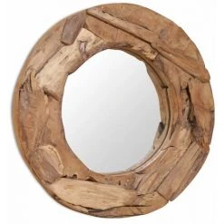 Topdeal Miroir Décoratif Teck 60 Cm Rond