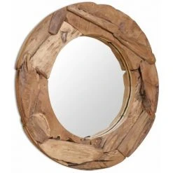 Topdeal Miroir Décoratif Teck 80 Cm Rond