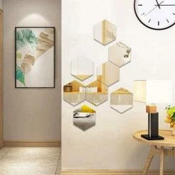 12 Pièces Miroir Mural Autocollant Miroirs Muraux Acrylique Hexagone Mural Autocollant Pour Maison Chambre Salon Décor ，etc- 100*86.5*50mm GrooFoo -Miroir Soldes Boutique 52103770 5