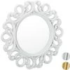 Relaxdays Miroir Mural Rond, Décoration Murale Pour Toutes Les Pièces, Avec Cadre, Ornement, ∅ 50 Cm, Blanc