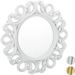 Relaxdays Miroir Mural Rond, Décoration Murale Pour Toutes Les Pièces, Avec Cadre, Ornement, ∅ 50 Cm, Blanc