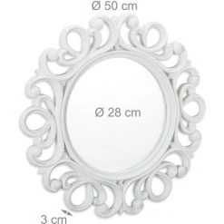 Relaxdays Miroir Mural Rond, Décoration Murale Pour Toutes Les Pièces, Avec Cadre, Ornement, ∅ 50 Cm, Blanc -Miroir Soldes Boutique 52201992 4