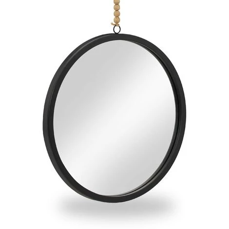 Relaxdays Miroir Rond, Mural, Avec Corde, Moderne, à Suspendre, 40 Cm, Métal, Pour Couloir, Salle De Bain, Salon, Noir 4 Relaxdays Miroir Rond, Mural, Avec Corde, Moderne, à Suspendre, 40 Cm, Métal, Pour Couloir, Salle De Bain, Salon, Noir – Image 2